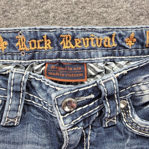 Rock Revival Jeans Womens 24 Bootcut Nadine Distressed Rhinestone Embroidered - Picture 4 of 11